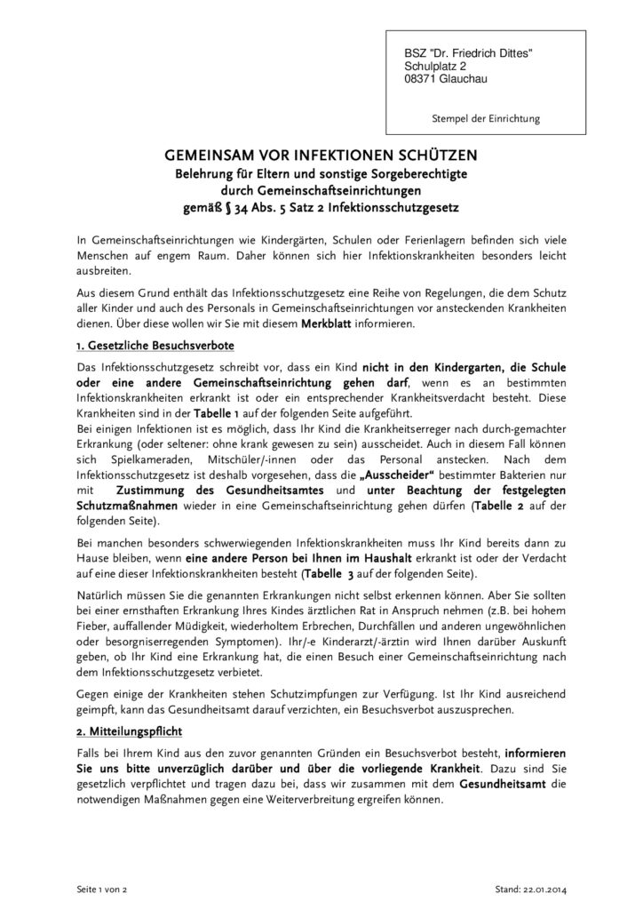 Infektionsschutzbelehrung Seite 1